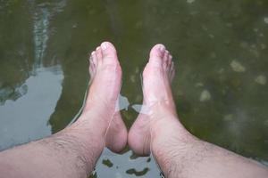 trempage pied dans le l'eau à chaud printemps pied une baignoire pour thérapie photo