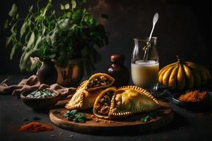 se livrer dans le riches les saveurs de Latin Amérique avec notre Empanadas. l'eau à la bouche images vitrine traditionnel, rue nourriture, et gourmet modes de cette bien-aimée plat photo