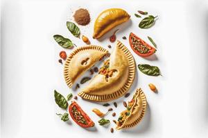 apporter une toucher de sophistication à votre liés à l'alimentation projets avec notre Empanadas sur une blanc Contexte. vitrine le riches les saveurs et la diversité de Latin américain cuisine photo