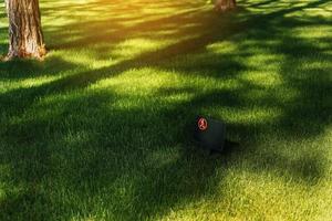 le prohibitif signe faire ne pas marcher le pelouse contre le vert pelouse dans doux lumière du soleil. il est interdit à marcher sur le pelouse. signe interdisant en marchant sur le herbe. faire ne pas étape sur herbe. endroit pour texte photo