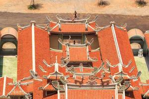 toit de une chinois temple sanctuaire construit par qualifié artisans est une magnifique délicatesse avec animal Les figures dans divers Littérature sur le toit, une haute art établi par une professionnel artisan. photo