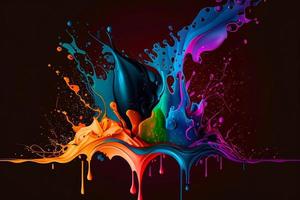 abstrait vibrant pente mouvement éclaboussure de liquide sur foncé Contexte. coloré dynamique 3d illustration photo