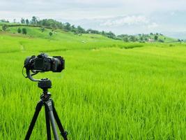 caméra vidéo dans un champ vert photo