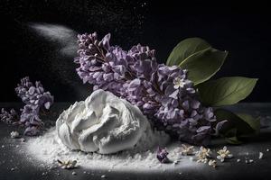 préparation pour frit lilas fleur avec en poudre sucre. sucré dessert la photographie photo