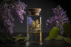 unique et aromatique lilas fragrance dans Fiole. épanouissement lilas parfum la photographie photo