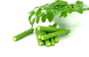 moringa feuilles et fruit dans herbe concept photo