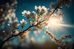 Photos printemps épanouissement - blanc fleurs et lumière du soleil dans le ciel, la photographie