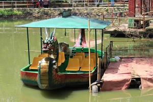 semarang, décembre 2022.dragon bateau à aller autour le Lac dans le zoo à voir pélicans photo