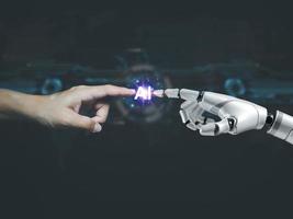 Humain et robot les doigts toucher artificiel intelligence La technologie ai apprentissage ordinateur cerveau photo
