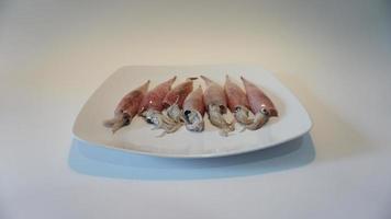 calamar Fruit de mer sur assiette sur blanche. photo