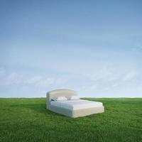 lit sur vert Prairie herbe avec bleu ciel arrière-plan.3d le rendu photo