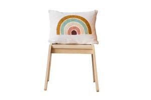 1142 beige en bois chaise et blanc coussin isolé sur une transparent Contexte photo