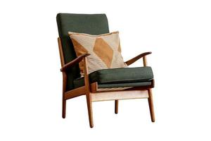 dix vert chaise avec en bois jambes et moutarde coussin isolé sur une transparent Contexte photo