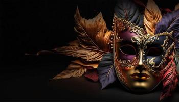 carnaval faire la fête. vénitien masque copie espace sur noir Contexte. Festival décoration. photo