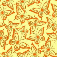 sans couture modèle de Orange contours de papillons sur une Jaune arrière-plan, texture, conception photo