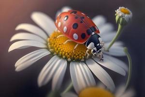 photo rouge coccinelle sur camomille fleur, coccinelle rampe sur tige de plante dans printemps dans jardin dans été, la photographie