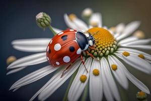 photo rouge coccinelle sur camomille fleur, coccinelle rampe sur tige de plante dans printemps dans jardin dans été, la photographie