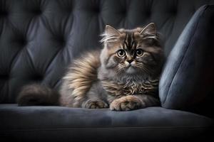 portrait magnifique peu chat sur une gris canapé la photographie photo