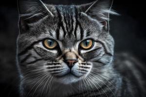 portrait de une magnifique gris rayé chat proche en haut la photographie photo