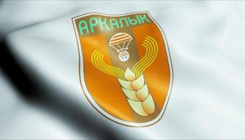 3d agitant kazakhstan ville drapeau de Arkalyk fermer vue photo