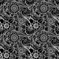 motif floral harmonieux, motifs orientaux, motif floral blanc contour sur fond noir, texture, arrière-plan photo