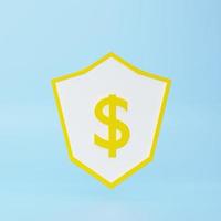 or bouclier avec dollar signe. argent sécurité , assurance, affaires et la finance concept. 3d le rendu icône. dessin animé minimal style. photo