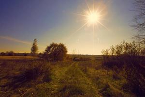 le réglage Soleil contre le Contexte de le route et des arbres. photo