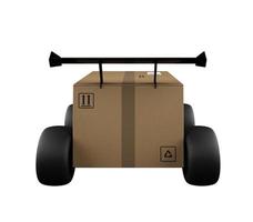 papier carton paquet sur une chariot avec roues. concept de vite et Express livraison. 3d rendre photo