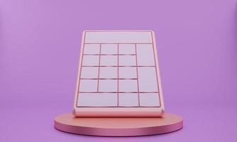 Le rendu 3D de mini calculatrice sur podium rose sur fond rose photo