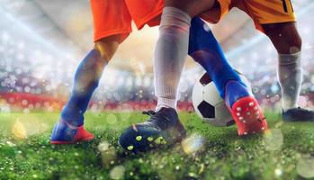 Football scène avec en compétition Football joueurs à le stade photo