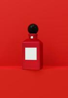 une moquer en haut de réaliste Vide cosmétique tube isolé sur rouge arrière-plan, 3d le rendu , 3d illustration photo
