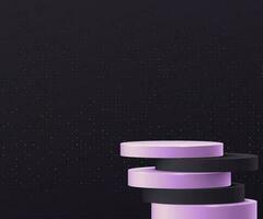 violet bleu noir embrasé or cylindre piédestal podium chevauchement avec ombre minimal mur scène avec d'or briller texture le rendu 3d forme pour produit afficher présentation abstrait pièce photo