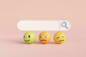 chercher bar le long de avec emoji Icônes montrant le ambiance niveau. en ligne la satisfaction évaluation recherche, social médias utilisateur notation, émoji. photo