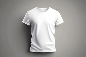 une blanc T-shirt avec une Vide étiquette sur il avec génératif ai photo