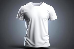 une blanc T-shirt avec une Vide étiquette sur il avec génératif ai photo