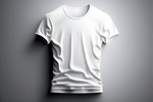 une blanc T-shirt avec une Vide étiquette sur il avec génératif ai photo