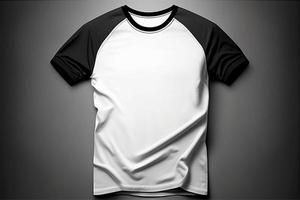 une blanc T-shirt avec une Vide étiquette sur il avec génératif ai photo