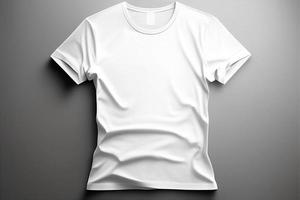 une blanc T-shirt avec une Vide étiquette sur il avec génératif ai photo