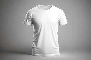 une blanc T-shirt avec une Vide étiquette sur il avec génératif ai photo