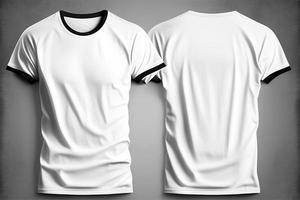 une blanc T-shirt avec une Vide étiquette sur il avec de face et retour vue avec génératif ai photo