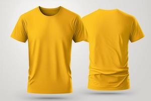 maquette de une Vide Royal Jaune T-shirt de face et retour isolé sur blanc Contexte. photo