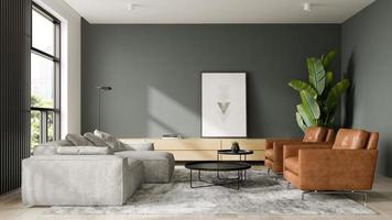 intérieur minimaliste d'un salon moderne en illustration 3d