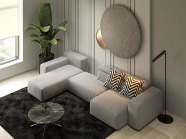 Intérieur minimaliste d'un salon moderne en rendu 3d