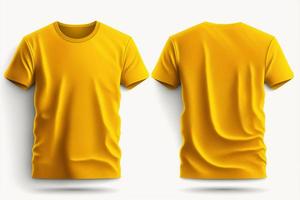 maquette de une Vide Royal Jaune T-shirt de face et retour isolé sur blanc Contexte. photo