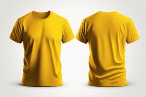 maquette de une Vide Royal Jaune T-shirt de face et retour isolé sur blanc Contexte. photo