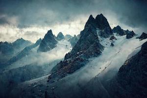 Montagne réaliste paysage en dessous de nuageux ciel illustration photo