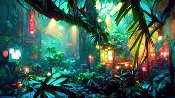 jungle néon nuit. abstrait illustration art photo