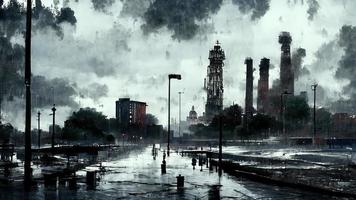 sombre paysage de le ville dans le pluie. abstrait illustration art photo