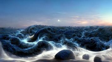 nuit mer fantastique paysage dans vagues photo