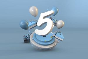 nombre 5 une bleu anniversaire fête. 3d rendre photo